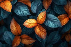 AI generated Dark tropical leaves luminous colorful colors photo