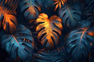 ai generado oscuro tropical hojas luminoso vistoso colores foto