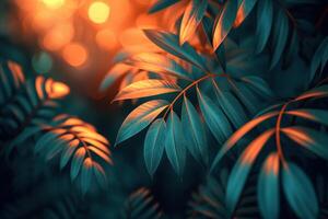 AI generated Dark tropical leaves luminous colorful colors photo