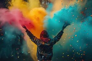 AI generated Colorful rainbow indian people celebrate holi festival photo