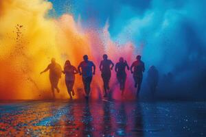 AI generated Colorful rainbow indian people celebrate holi festival photo