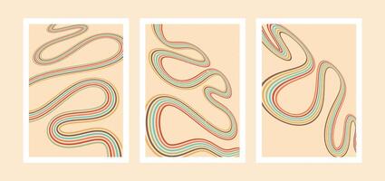 Collection of abstract 70's Retro Line style aesthetic vector illustrations