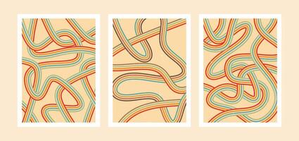 Collection of abstract 70's Retro Line style aesthetic vector illustrations