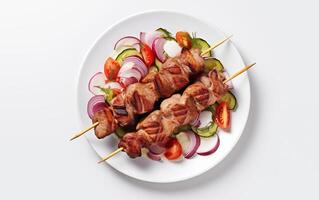 AI generated Tasty fried grilled kebab Isolated on White background photo