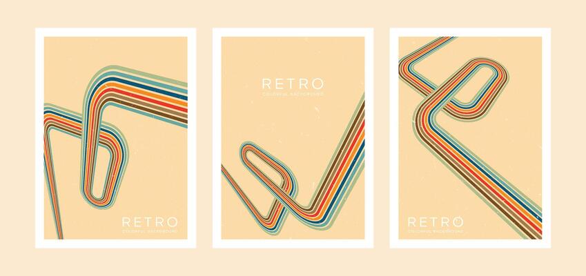 Collection of abstract 70's Retro Line style aesthetic poster illustrations