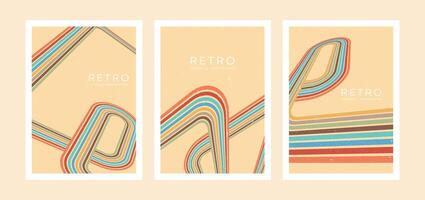 Collection of abstract 70's Retro Line style aesthetic vector illustrations