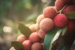 AI generated Lychee organic plantation Thailand. Generate ai photo