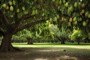 AI generated Mango tree plantation. Generate ai photo