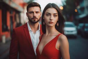 ai generado hermoso hombre con morena vistiendo rojo ropa. generar ai foto