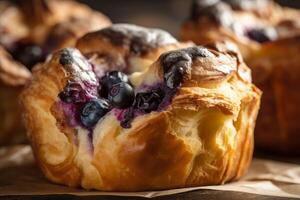 AI generated Blueberry popover pastry. Generate AI photo