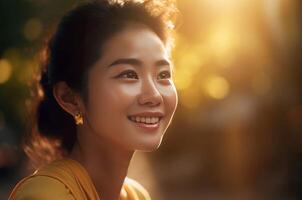 ai generado luminoso sonriente chino niña retrato. generar ai foto