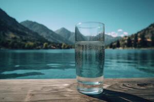 ai generado vaso con puro mineralizado montaña agua. generar ai foto