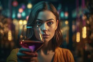 AI generated Girl at party with wine glass. Generate ai photo