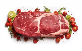 AI generated Meat cow ready with vegetable for cooking Isolated on White background photo