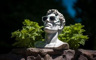 AI generated Marble statue in color glasses torso on a stand photo