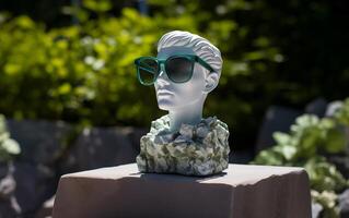 AI generated Marble statue in color glasses torso on a stand photo