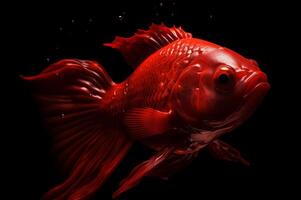 AI generated Scarlet vivid fish wallpaper with black backdrop. Generate ai photo
