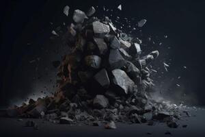 AI generated Rock fallen motion on midnight celestial space. Generate ai photo