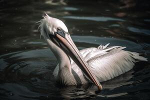 AI generated Pelican on water closeup. Generate ai photo