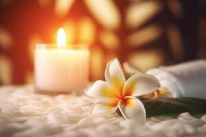 AI generated Spa exotic blossom with burning scented candle. Generate ai photo