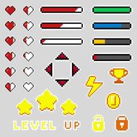 Pixel game elements, Pixel game life bar vector