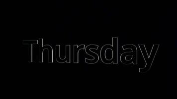 Day of the week thursday from capital letters of grey color, 3D. Word thursday moving on black and grey background video