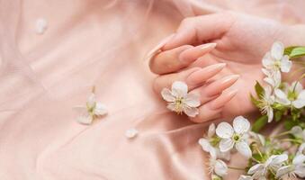 Elegant pastel pink natural manicure. photo