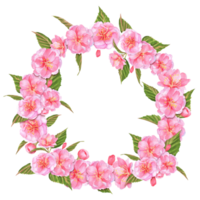 dibujado a mano acuarela ilustración. guirnalda con sakura flores y hojas. para saludo tarjetas, carteles, volantes, cubre png