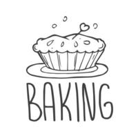 Baking lettering icon with a pie sketch vector