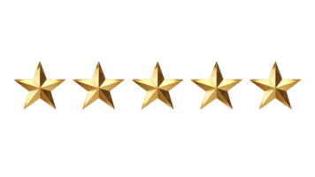 AI generated Five star rating cut out. Golden rating stars on transparent background png