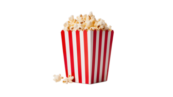 AI generated Popcorn in a red striped carton box cut out. Carton box with popcorn on transparent background png