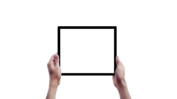 AI generated Black tablet in hand with transparent screen. Tablet in hands on transparent background png