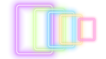 Neon square with bright shine on transparent background, neon effect, neon figures, luminescence effect, retro style futurism png