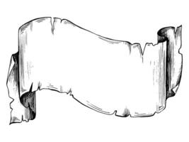 A papyrus scroll antique with jagged edges. Graphic illustration hand drawn in black ink. Isolated object EPS vector. vector