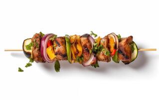 AI generated Tasty fried grilled kebab Isolated on White background photo