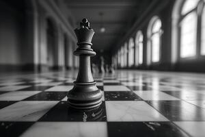 ai generado negro y blanco ajedrez cifras tablero posando en el frente foto