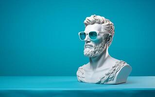 AI generated Marble statue in color glasses torso on a stand photo