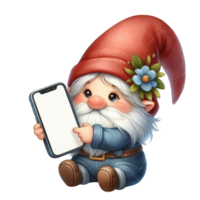 ai généré une mignonne gnome en portant une Vide blanc téléphone intelligent png