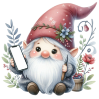 ai généré une mignonne gnome en portant une Vide blanc téléphone intelligent png