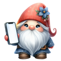 ai genererad en söt gnome innehav en tom vit smartphone png