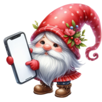 ai genererad en söt gnome innehav en tom vit smartphone png