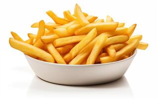 ai generado francés papas fritas crujiente aislado en blanco antecedentes foto