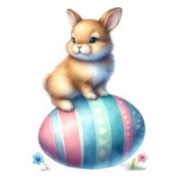 AI generated Cute rabbit sitting on Easter eggs png