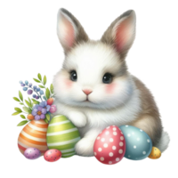 ai generato Pasqua coniglietto con fiori e uova png