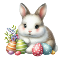 ai generiert Ostern Hase mit Blumen und Eier png