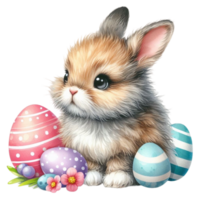 AI generated easter bunny with flowers and eggs png