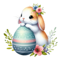 ai generato carino coniglio seduta su Pasqua uova png
