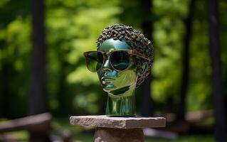 AI generated Marble statue in color glasses torso on a stand photo