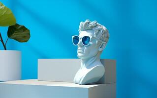 AI generated Marble statue in color glasses torso on a stand photo