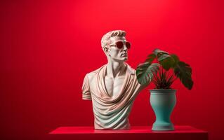 AI generated Marble statue in color glasses torso on a stand photo